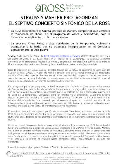 Strauss y Mahler protagonizan el Séptimo Concierto Sinfónico de la ROSS