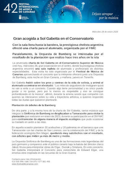 Gran acogida a sala llena de la charla de Sol Gabetta organizada por el FIMC en el Conservatorio Superior de Música