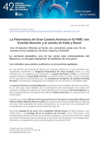 La Filarmónica de Gran Canaria hechiza el 42 FIMC con Estrella Morente y el sonido de Falla y Ravel