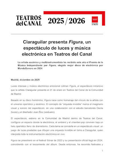 Claraguilar presenta Figura, un espectáculo de luces y música electrónica en Teatros del Canal