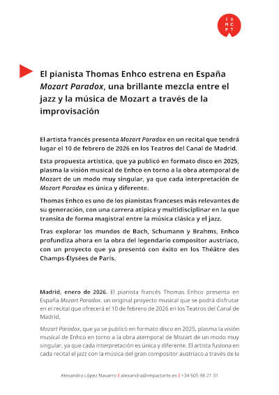 Thomas Enhco estrena en España Mozart Paradox, un diálogo entre jazz e improvisación sobre Mozart