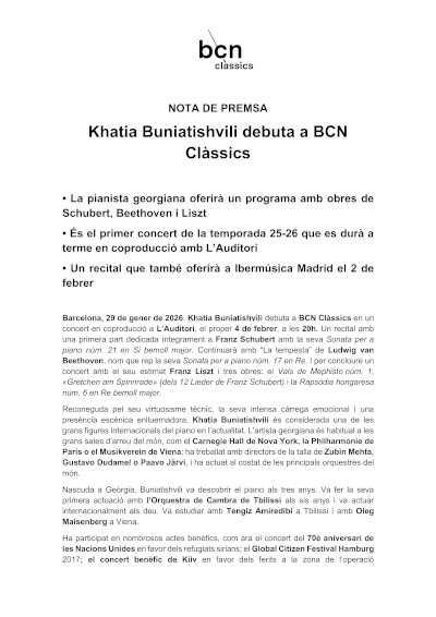 Khatia Buniatishvili debuta en BCN Clàssics con obras de Schubert, Beethoven y Liszt