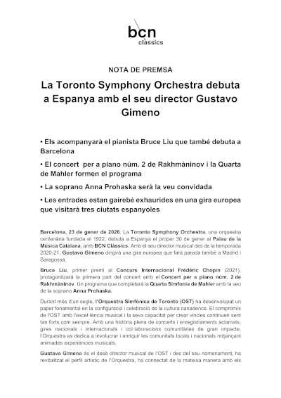 La Toronto Symphony Orchestra debuta en España con su director, el maestro Gustavo Gimeno