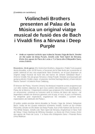 Violincheli Brothers, fusión de Bach a Nirvana en el Palau de la Música