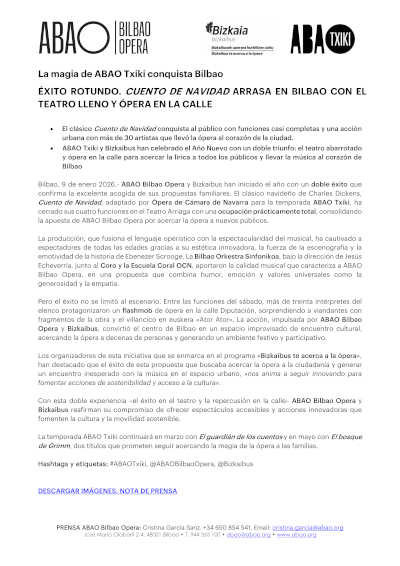 Éxito rotundo. Cuento de Navidad arrasa en Bilbao con el teatro lleno y ópera en la calle
