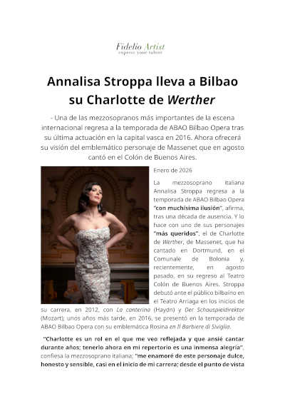 Annalisa Stroppa lleva a Bilbao su Charlotte de Werther con ABAO Bilbao Opera