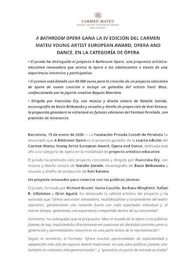 «A Bathroom Opera» gana la IV edición del Carmen Mateu Young Artist European Award, Opera and Dance