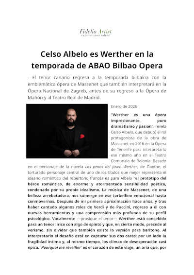 El tenor Celso Albelo es Werther en la ópera de Massenet en la temporada de ABAO Bilbao Opera