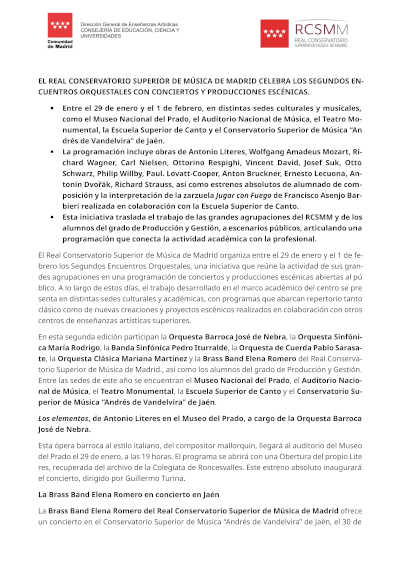 El Real Conservatorio Superior de Música de Madrid celebra los segundos Encuentros Orquestales