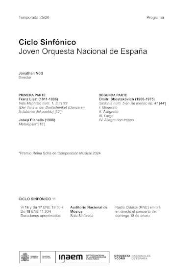 El maestro Jonathan Nott dirige a la Joven Orquesta Nacional de España en el Ciclo Sinfónico de la OCNE