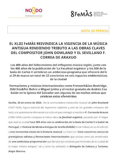 El FeMÀS reivindica la vigencia de la música antigua con un tributo a Correa de Arauxo y John Dowland