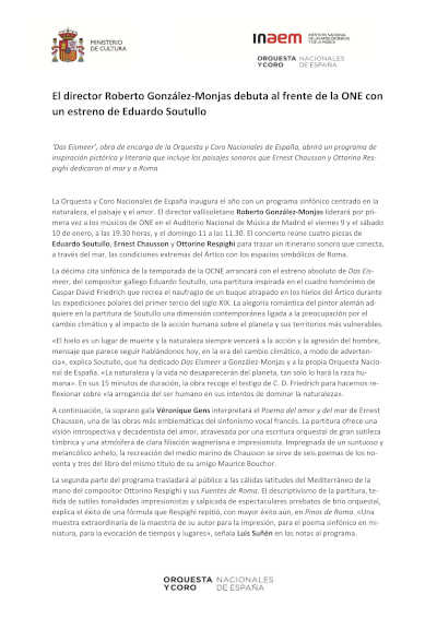 El director Roberto González-Monjas debuta al frente de la ONE con un estreno de Eduardo Soutullo