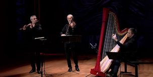 Un trío de la OFM protagoniza el primer conciertos del XIX Ciclo de Música de Cámara del 2026 Trío-compuesto-por-flauta,-viola-y-arpa-620