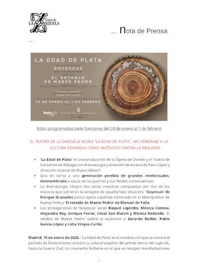 El Teatro de la Zarzuela acoge «La Edad de Plata», un homenaje a la cultura española como antídoto contra la realidad