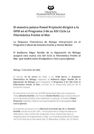 El maestro polaco Pawel Przytocki dirigirá a la OFM en el Programa 3 de su XIV Ciclo La Filarmónica Frente al Mar