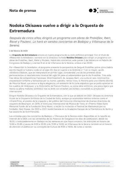 Nodoka Okisawa vuelve a dirigir a la Orquesta de Extremadura