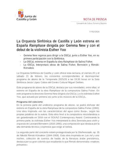 La OSCyL estrena en España Rainphase bajo la dirección de Gemma New con el debut de Esther Yoo