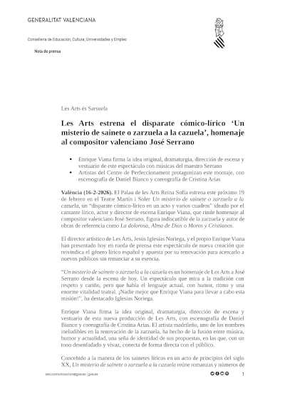 Les Arts estrena el disparate cómico-lírico «Un misterio de sainete o zarzuela a la cazuela»