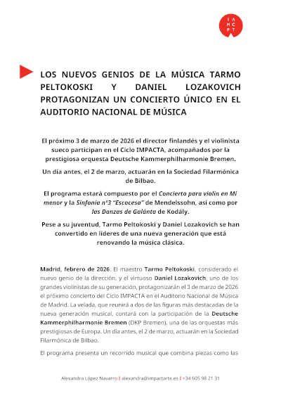 Tarmo Peltokoski y Daniel Lozarkovich, los nuevos genios de la música en un concierto único en Madrid