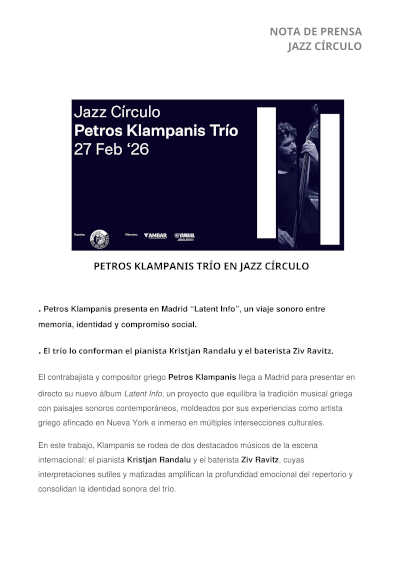 Petros Klampanis y el Petros Klampanis Trío presenta “Latent Info” en el Ciclo Jazz Círculo