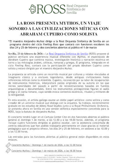 La ROSS presenta Mythos, un viaje sonoro a las civilizaciones míticas con Abraham Cupeiro