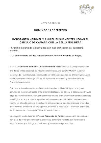 Konstantin Krimmel y Ammiel Bushakevitz llegan al Círculo de Cámara con La Bella Molinera