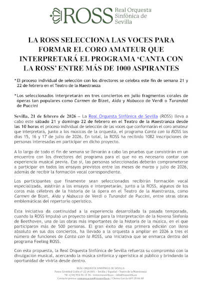 La ROSS selecciona las voces para el coro que interpretará «Canta con la ROSS» entre más de 1.000 aspirantes