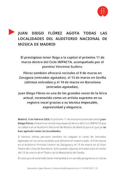 Juan Diego Flórez agota todas las localidades en el Auditorio Nacional de Música de Madrid