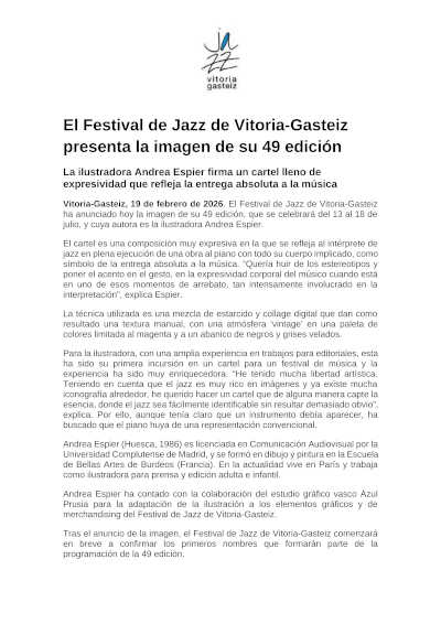 El Festival de Jazz de Vitoria-Gasteiz presenta la imagen de su 49 edición