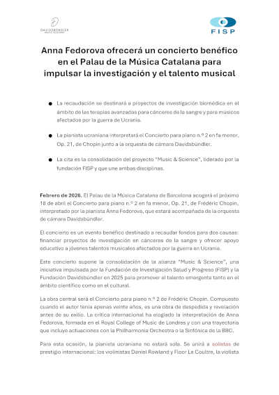 Concierto benéfico de Anna Fedorova en el Palau de la Música Catalana