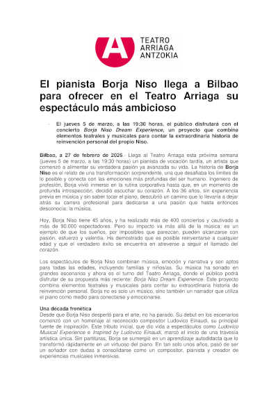 Borja Niso lleva su propuesta musical más ambiciosa al Teatro Arriaga de Bilbao