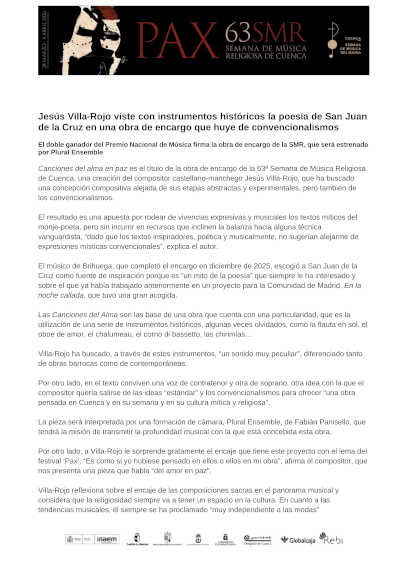 Jesús Villa-Rojo reviste con instrumentos históricos la poesía de San Juan de la Cruz en un encargo singular