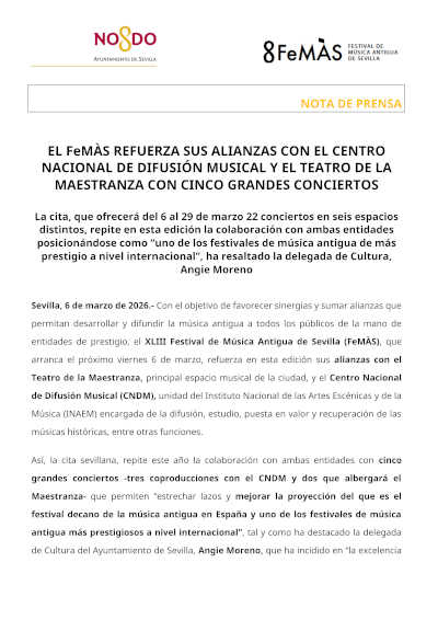 El FEMÀS refuerza sus alianzas con el Centro Nacional de Difusión Musical y el Teatro de la Maestranza