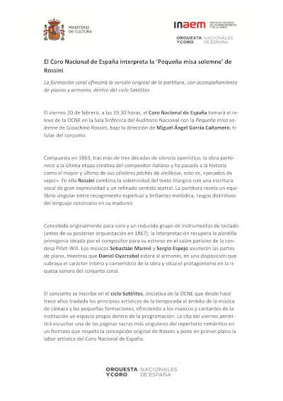 El Coro Nacional de España interpreta la «Pequeña misa solemne» de Rossini