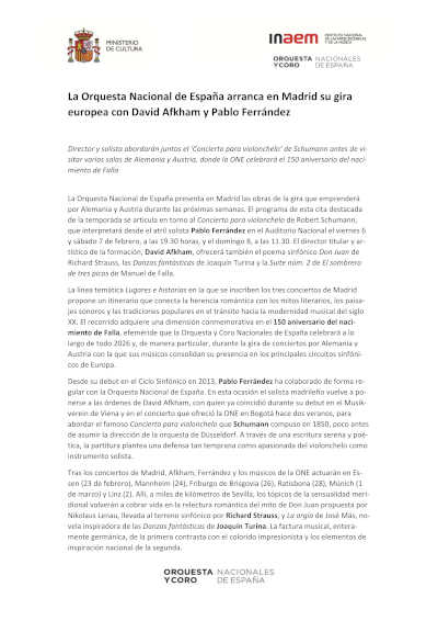 La Orquesta Nacional de España arranca en Madrid su gira europea con David Afkham y Pablo Ferrández