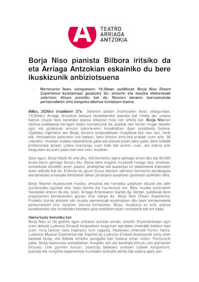 Borja Niso lleva su propuesta musical más ambiciosa al Teatro Arriaga de Bilbao