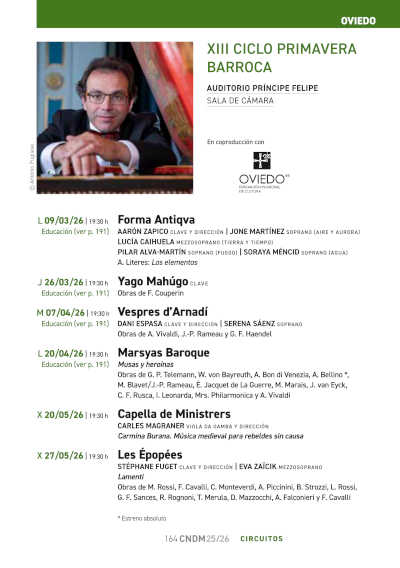 El CNDM presenta la 13.ª edición del ciclo Primavera Barroca con grandes nombres
