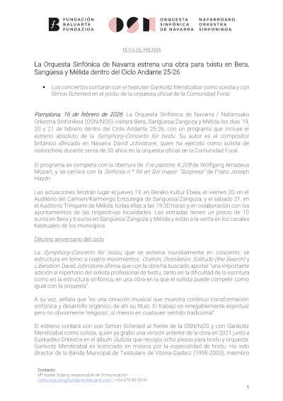 La Orquesta Sinfónica de Navarra estrena una obra para txistu en Bera, Sangüesa y Mélida