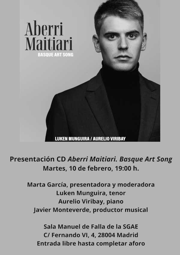 Aurelio Viribay y Luken Munguira protagonizan la presentación de Aberri Maitiari – Basque Art Song