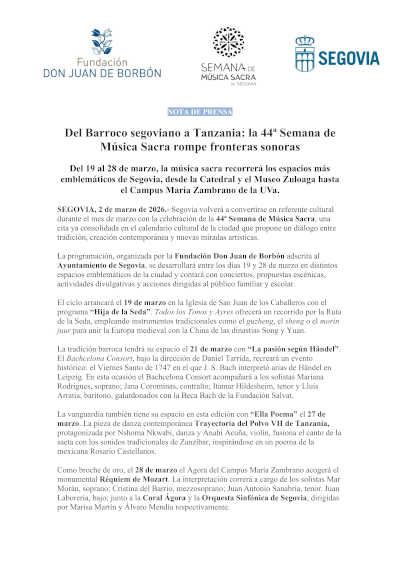 Del Barroco segoviano a Tanzania: la 44ª Semana de Música Sacra rompe fronteras sonoras