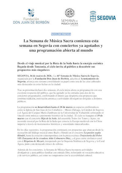 La Semana de Música Sacra comienza en Segovia con entradas ya agotadas