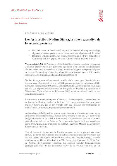 Les Arts recibe a Nadine Sierra, la nueva gran diva de la escena operística