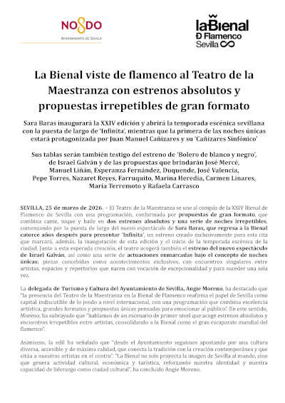 La Bienal viste de flamenco al Teatro de la Maestranza con estrenos absolutos y propuestas irrepetibles de gran formato