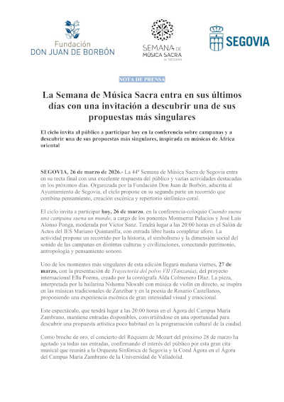 La Semana de Música Sacra entra en sus últimos días con una invitación a descubrir una de sus propuestas más singulares