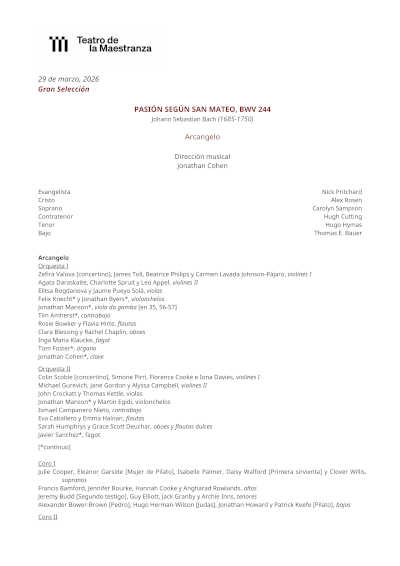 La Pasión según San Mateo de Bach llega al Maestranza con Arcangelo y Jonathan Cohen