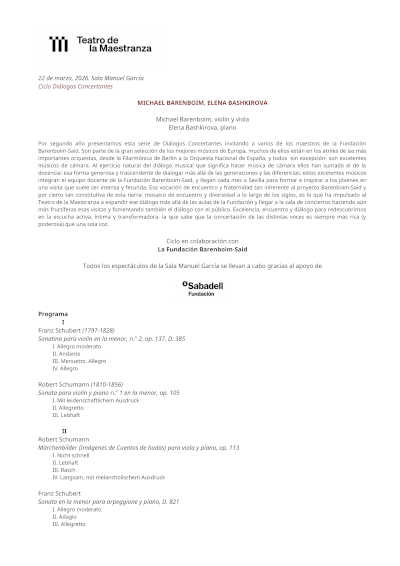 Michael Barenboim y Elena Bashkirova clausuran el ciclo “Diálogos Concertantes” en el Teatro de la Maestranza
