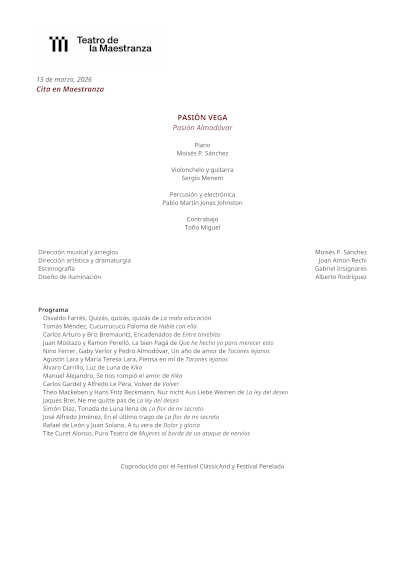 Pasión Vega revisita el universo de Pedro Almodóvar en el Teatro de la Maestranza