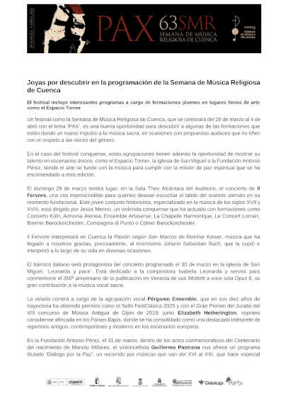 Joyas por descubrir en la programación de la Semana de Música Religiosa de Cuenca