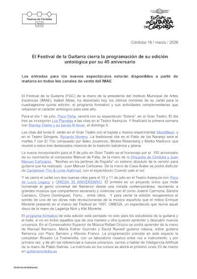 El Festival de la Guitarra cierra la programación de su edición antológica por su 45 aniversario