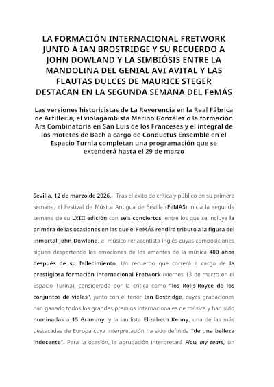 Fretwork con Ian Bostridge y el encuentro entre Avi Avital y Maurice Steger destacan en la segunda semana del FeMÀS